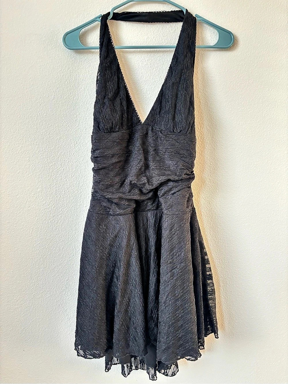 Cotton Candy LA Lace Halter Mini Dress Black Medium